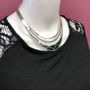 Stylish Sterling Silver Malachite & Onyx Necklace